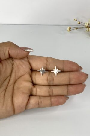 Conjunto Colar e Brinco Estrela 8 Pontas - Semijoia Prata