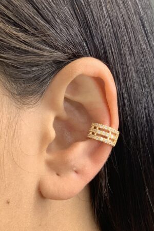 Piercing Fake Triplo Cravejado com Zircônias - Semijoia Ouro