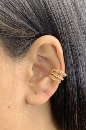 Piercing Fake Triplo Corrente - Semijoia Ouro