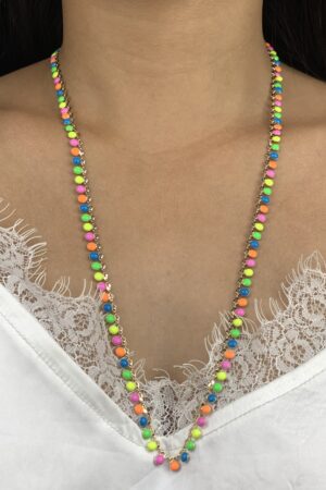 Colar Longuinho Bolinhas Médias Coloridas - Semijoia Ouro