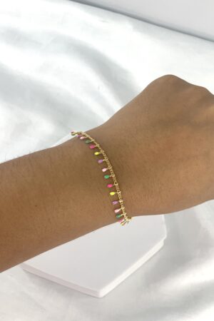 Pulseira Gotinhas Coloridas - Semijoia Ouro