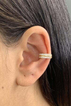 Piercing Fake Duplo Cravejado com Zircônias - Semijoia Ouro
