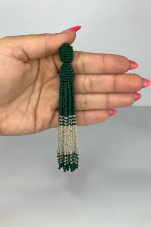 Brinco Tassel Longo Verde Com Miçangas - Premium