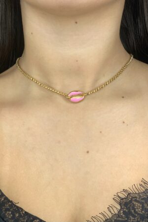 Choker Corrente Com Búzio Esmaltado - Premium