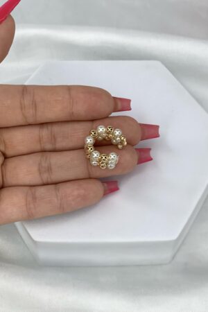 Piercing Fake Triplo Com Pérola - Semijoia Ouro