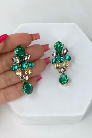 Brinco Gota Três cores  - Semijoia Ouro