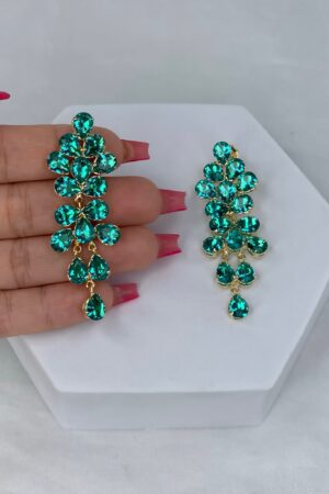 Brinco Cascata em Pedras Zircônias Verde - Semijoia Ouro