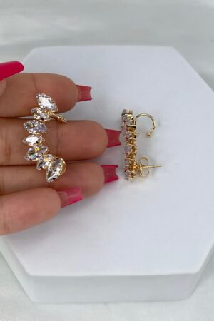 Brinco Ear Cuff Meia Lua com Pedras Zircônias - Semijoia Ouro