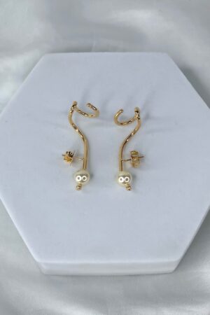 Brinco Ear Cuff com Fake e Pérola - Semijoia ouro
