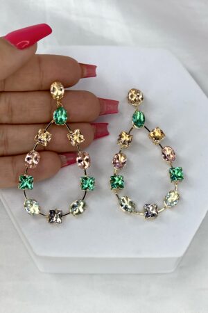 Brinco Formato De Gota Com Pedras Zircônias Coloridas - Ouro Semijoia