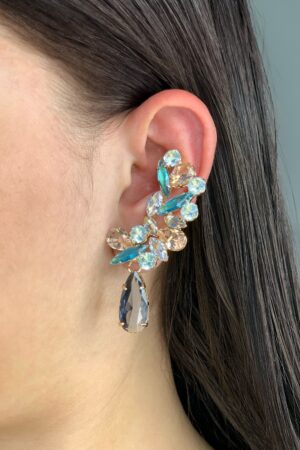 Ear cuff Zirconias tons claros com pêndulo de Gota- Semijoia Ouro.