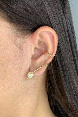 Brinco Ear Cuff com Fake e Pérola - Semijoia ouro