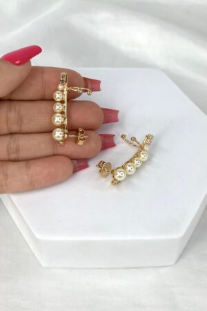 Brinco Ear Cuff Com Pérola e Zircônias - Semijoia ouro