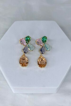 Brinco Zircônia com Pingente Gota dourado - banho Ouro 18.