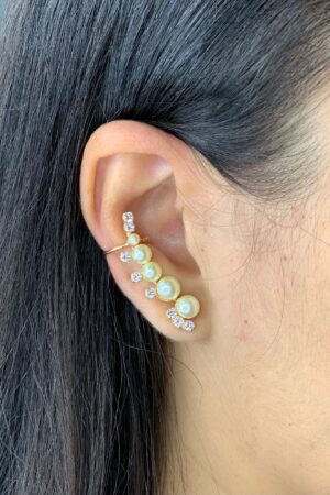 Brinco Ear Cuff Com Pérola e Zircônias - Semijoia ouro