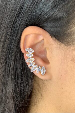 Brinco Ear Cuff Meia Lua com Pedras Zircônias - Semijoia Ouro