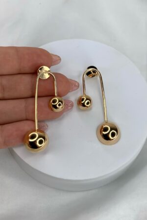 Brinco Pêndulo Duas Esferas- Semijoia Ouro
