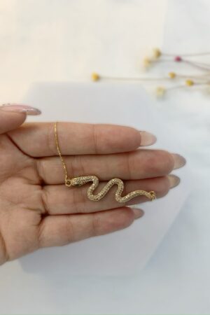 Colar Cobra Com Pedras de Zircônias- Semijoia Ouro