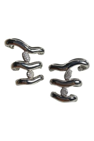 Brinco Ear Hook Orgânico Cravejado com Zircônias - Semijoia Ródio