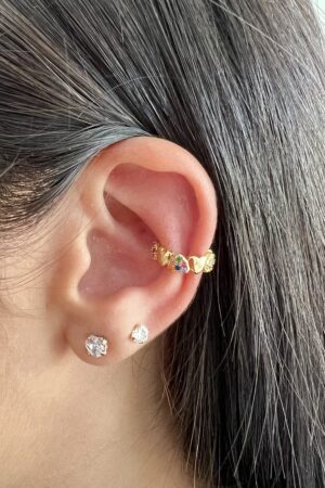 Piercing Fake Corações Cravejados com Zircônias - Semijoia Ouro