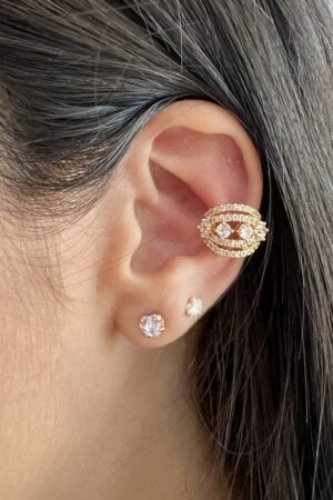 Piercing Fake Cravejado Com Zircônias - Semijoia Ouro