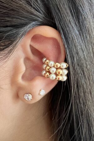 Piercing Fake Triplo Com Pérola - Semijoia Ouro