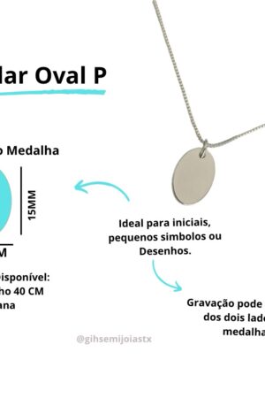 Colar Medalha Oval P Gravação a Laser - Semijoia Prata