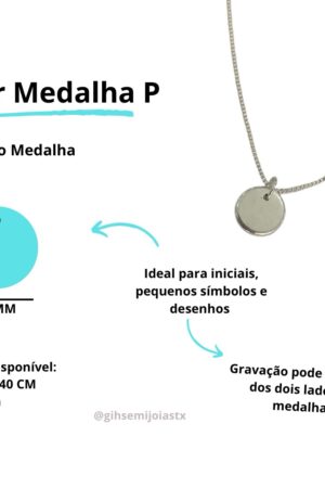 Colar Medalha P Gravação a Laser - Semijoia Prata