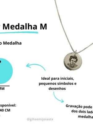 Colar Medalha M Gravação a Laser - Semijoia Prata