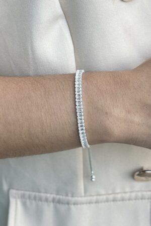Pulseira Riviera Cristal Zircônia Baguete Ajustável - Semijoia Prata