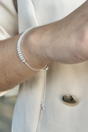 Pulseira Riviera Cristal Zircônia Baguete Ajustável - Semijoia Prata