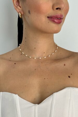 Colar Choker Com Pérolas Formato Oval - Semijoia Ouro