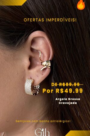 ARGOLA GROSSA CRAVEJADA LARGA - BLACK FRIDAY