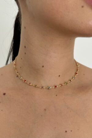 Choker Estrelas Com Zircônias Coloridas - Semijoia Ouro