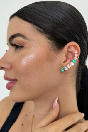 Brinco Ear Cuff Redondo Colorido Zircônias - Semijoia