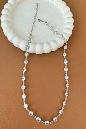 Choker Cristal Com Zircônias Redonda - Semijoia Prata