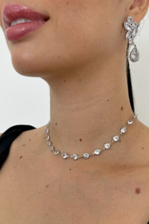 Choker Cristal Com Zircônias Redonda - Semijoia Prata