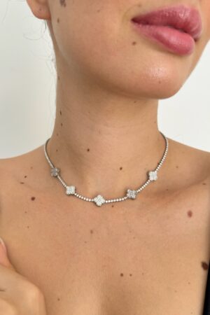 Choker 5 Trevos Cravejados - Semijoia Prata