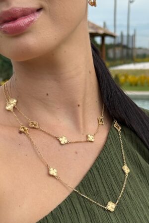 Choker 5 Trevos Liso Dourado - Semijoia Ouro