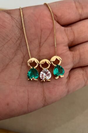 Colar Filho Coração Cravejado Pedras Coloridas - Semijoia Ouro
