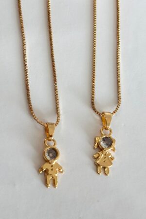 Colar Filho 1 Pingente P Cravejado - Semijoia Ouro